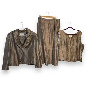 Olivianne Three Piece Skirt Set Women's 16 Metallic Brown Blazer Jacket Blouse
